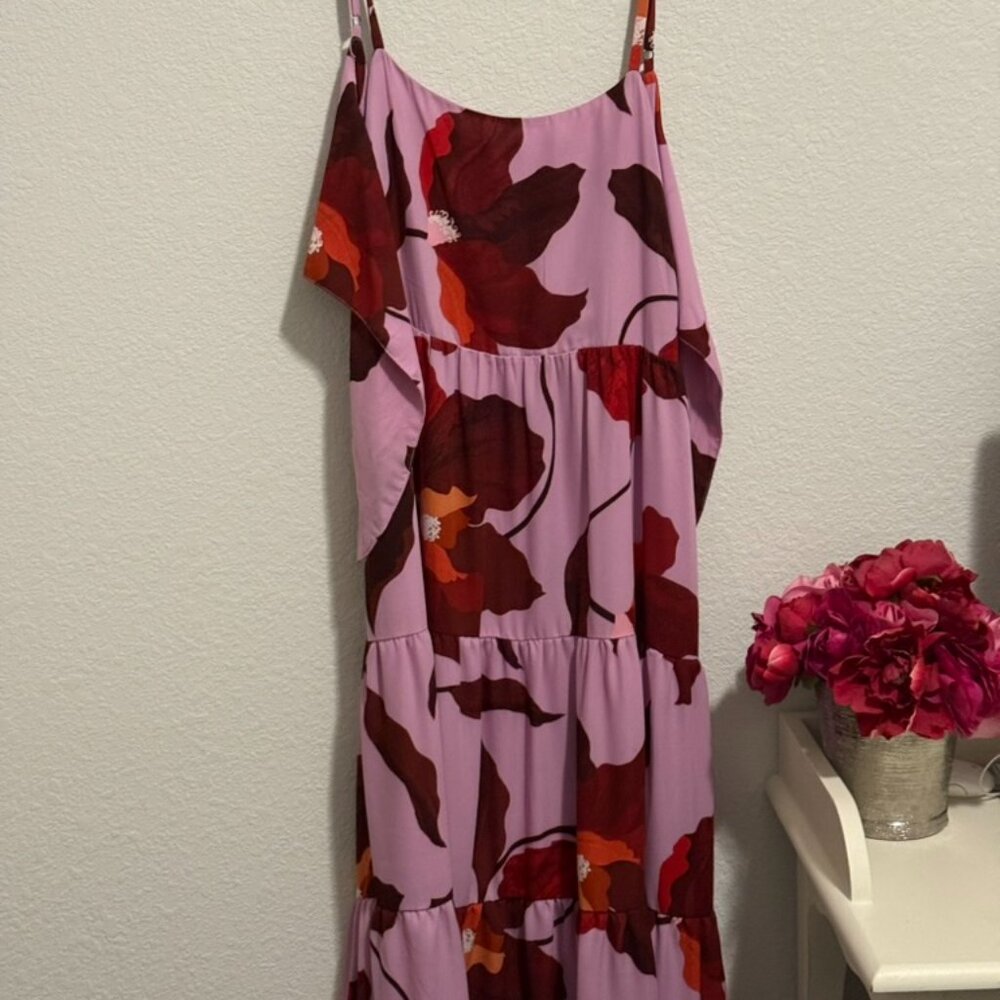 Pink Flower Long Midi Dress
